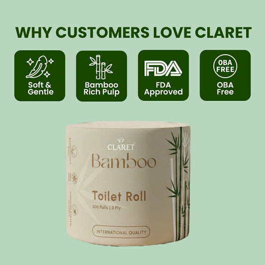 Claret Bamboo Single Toilet Roll 3 Ply 300 Pulls