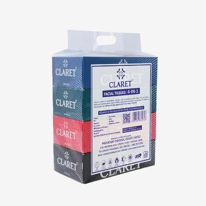 Claret Facial Tissue 4 in 1 Combo 2 Ply 100 Pulls (Assorted)