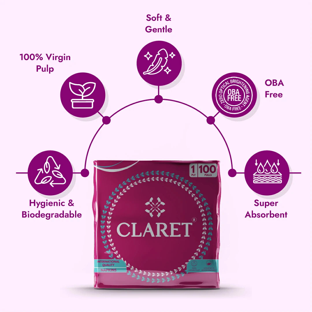 Claret Soft Napkin 1 Ply 100 Pulls - 27 x 30cm