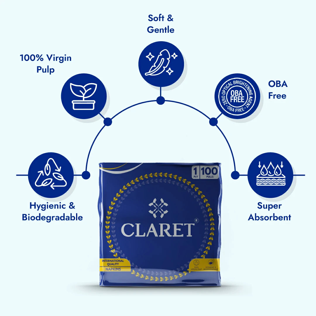 Claret Soft Napkin 1 Ply 100 Pulls - 30 x 30cm