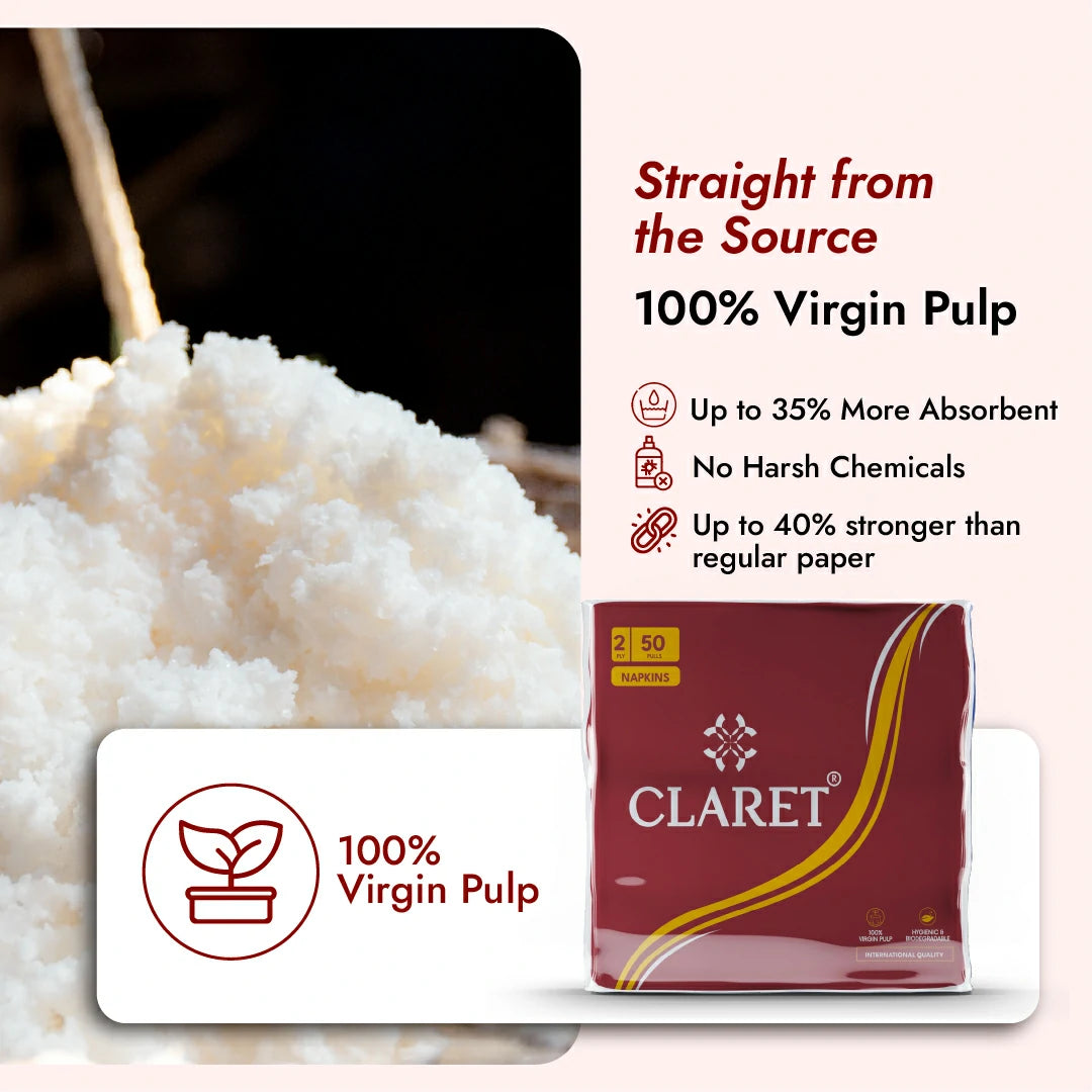 Claret Soft Napkin Plain 2 Ply 50 Pulls - 30 x 30cm