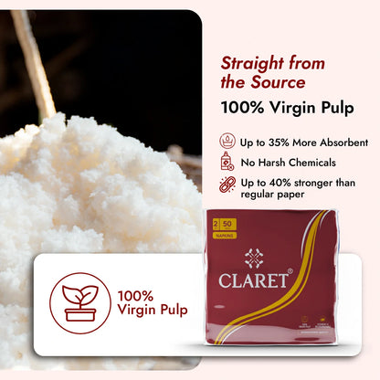 Claret Soft Napkin Plain 2 Ply 50 Pulls - 30 x 30cm