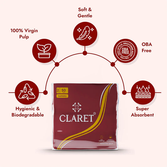 Claret Soft Napkin Plain 2 Ply 50 Pulls - 30 x 30cm