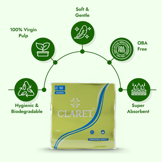 Claret Soft Napkin Plain 2 Ply 50 Pulls - 33 x 33cm