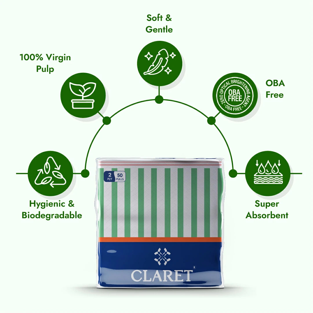 Claret Soft Napkin Printed 2 Ply 50 Pulls - 30 x 30cm