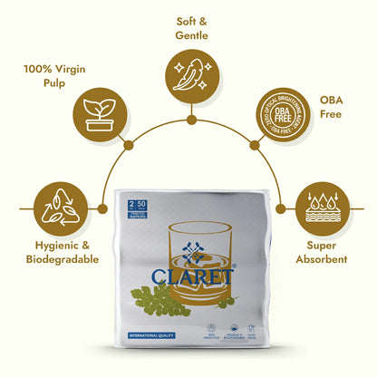 Claret Soft Napkin Printed 2 Ply 50 Pulls - 40 x 40cm