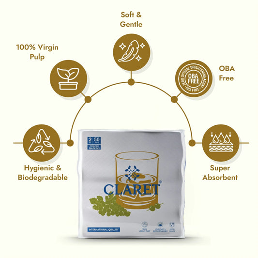 Claret Soft Napkin Printed 2 Ply 50 Pulls - 40 x 40cm