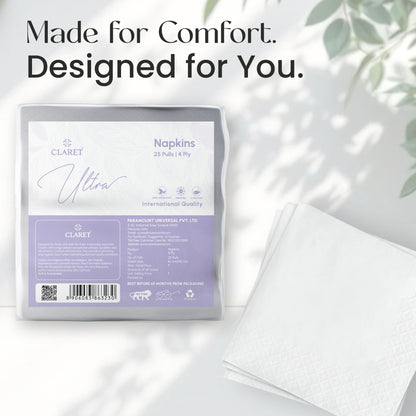 Claret Ultra Napkin Plain 4 Ply 25 Pulls - 40 x 40cm