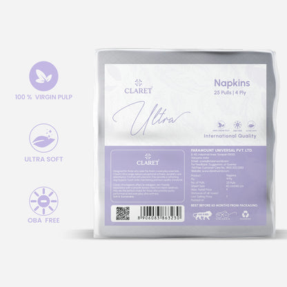 Claret Ultra Napkin Plain 4 Ply 25 Pulls - 40 x 40cm