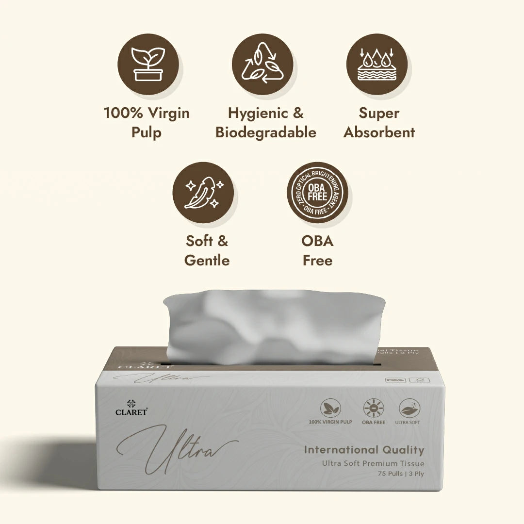 Claret Ultra Premium 3 Ply Facial Tissue 75 Pulls (Assorted)