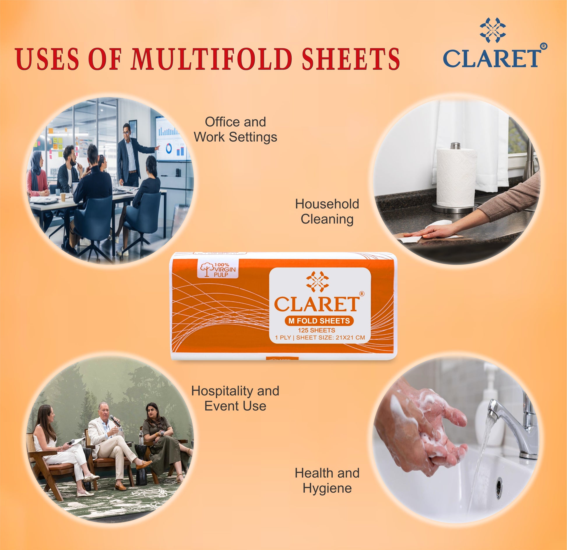 Claret 1 Ply M-Fold Sheet - 125 Sheets