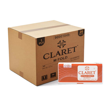 Claret 1 Ply M-Fold Sheet - 125 Sheets