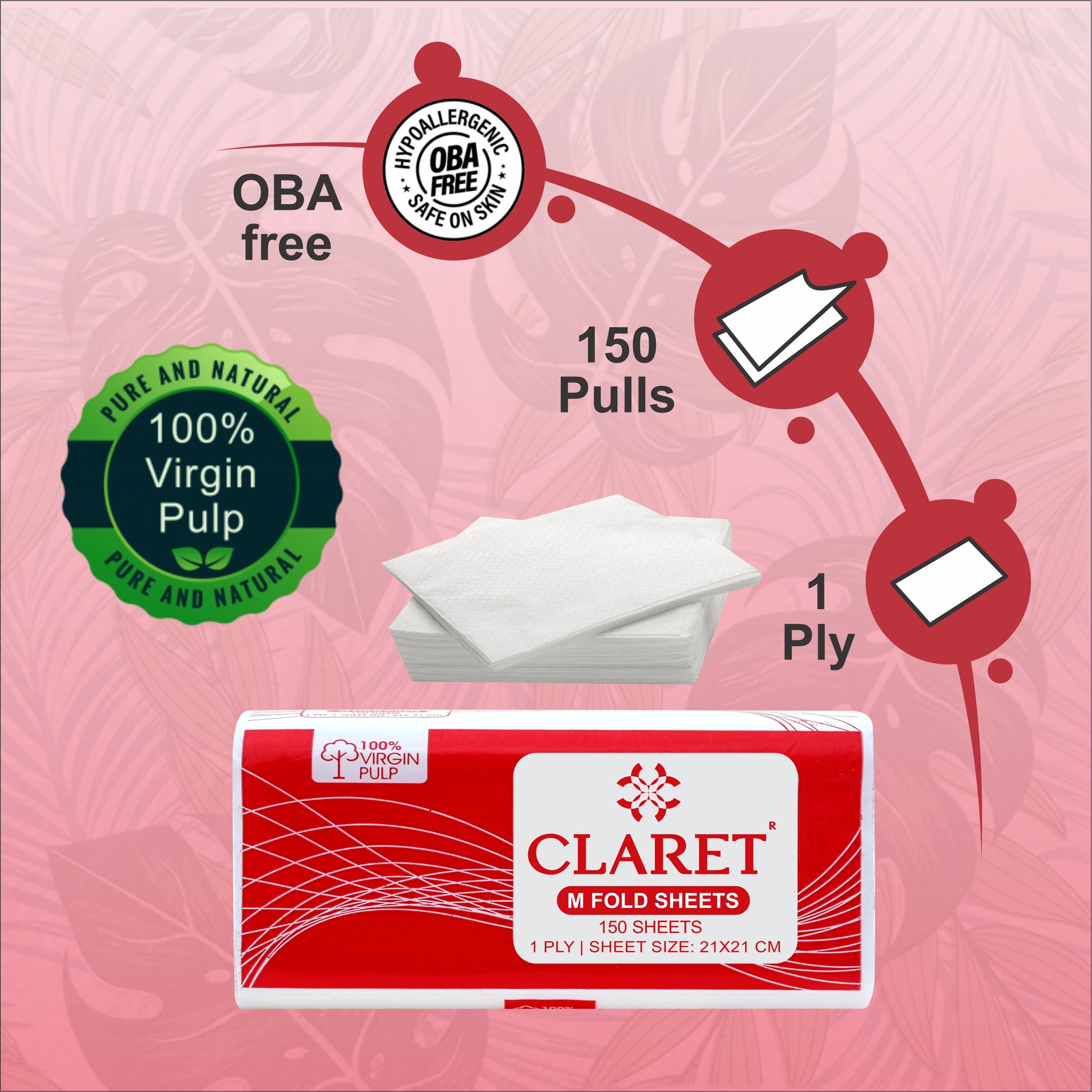 Claret 1 Ply M-Fold Sheet - 150 Sheets