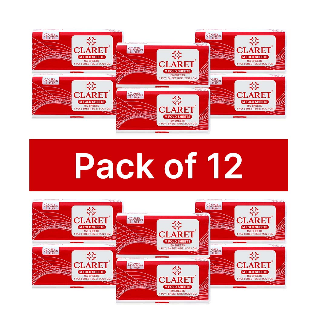 Claret 1 Ply M-Fold Sheet - 150 Sheets