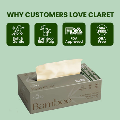 Claret Bamboo Facial Tissue 2 Ply 100 Pulls (Assorted)
