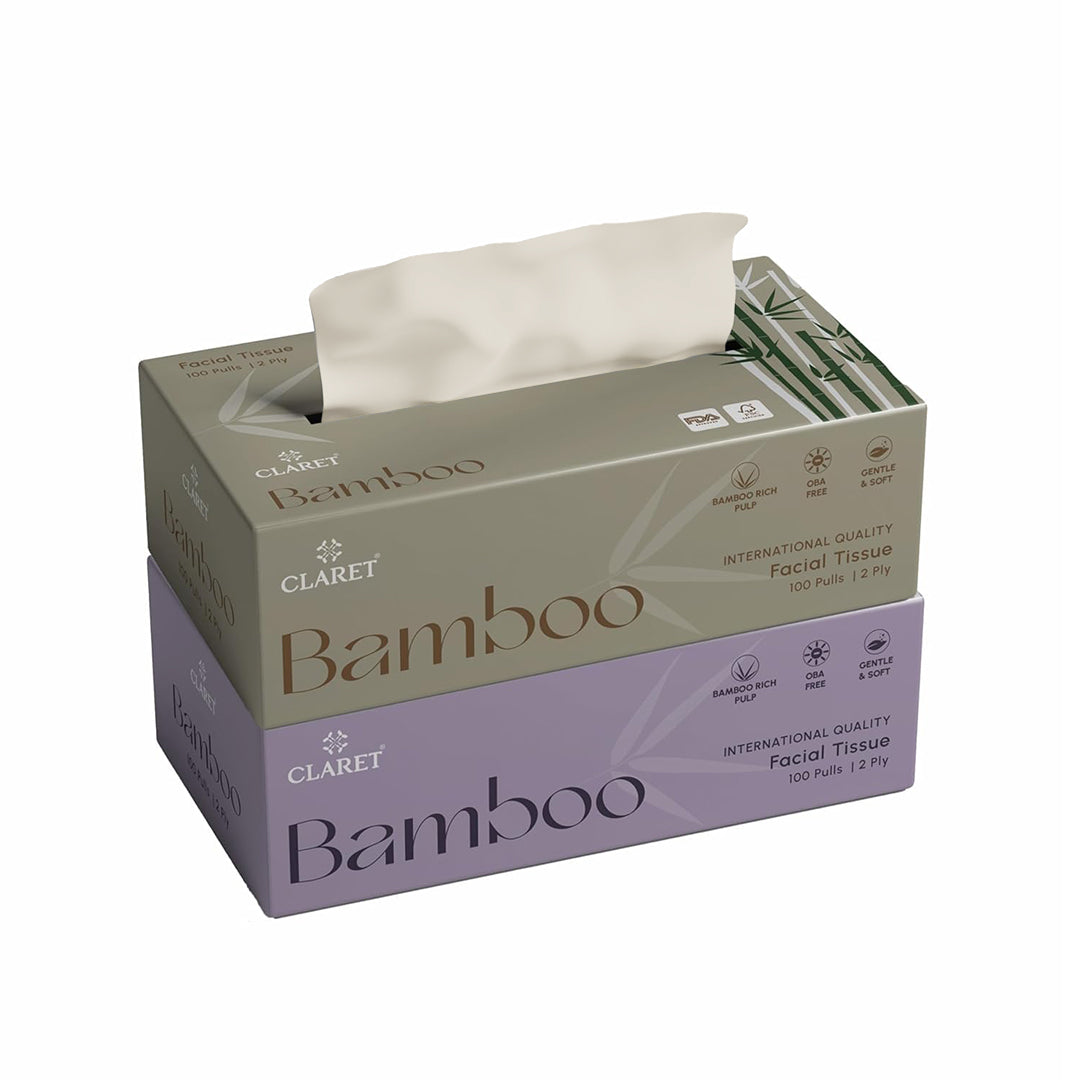 Claret Bamboo Facial Tissue 2 Ply 100 Pulls (Assorted)