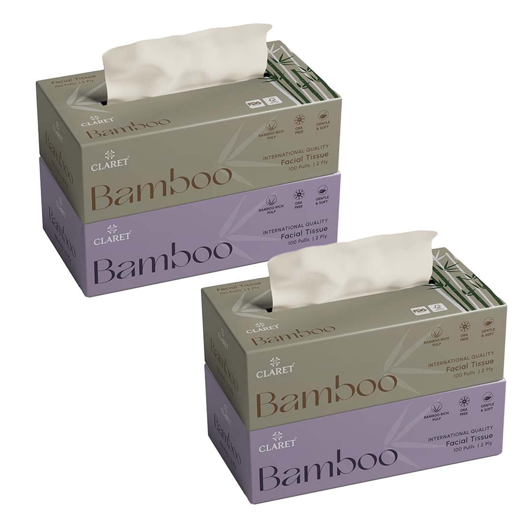 Claret Bamboo Facial Tissue 2 Ply 100 Pulls (Assorted)