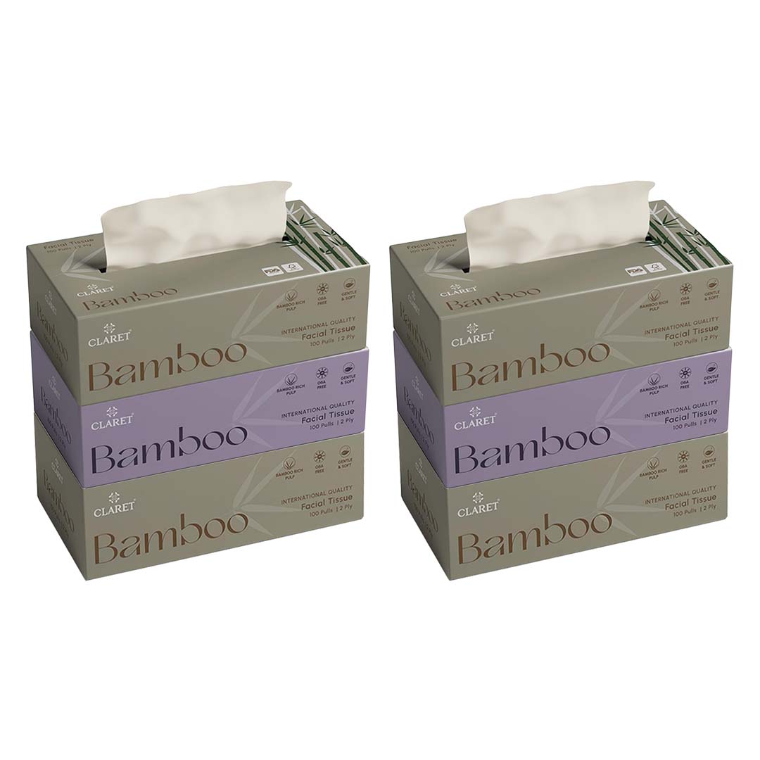 Claret Bamboo Facial Tissue 2 Ply 100 Pulls (Assorted)