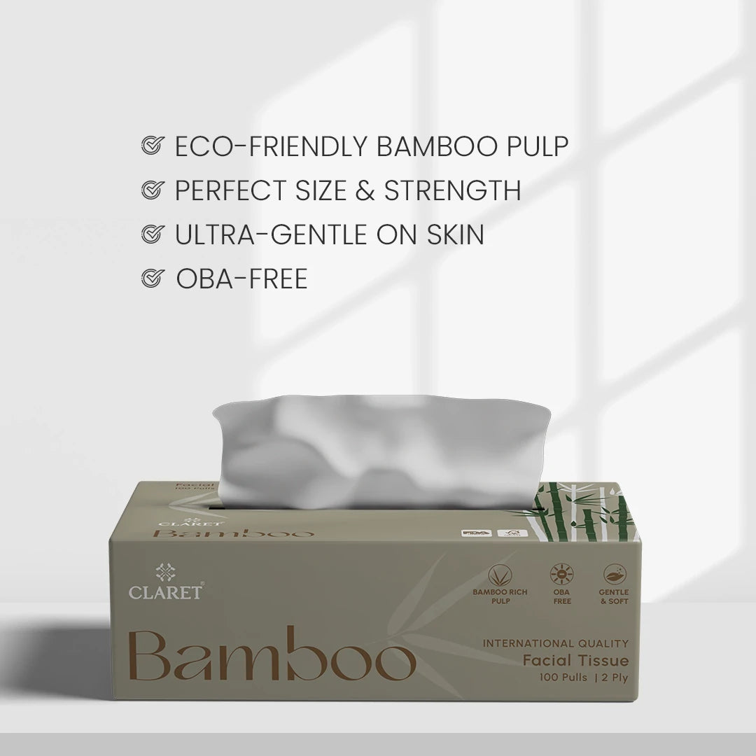 Claret Bamboo Facial Tissue 2 Ply 100 Pulls (Assorted)