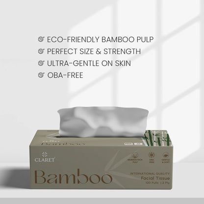 Claret Bamboo Facial Tissue 2 Ply 100 Pulls (Assorted)