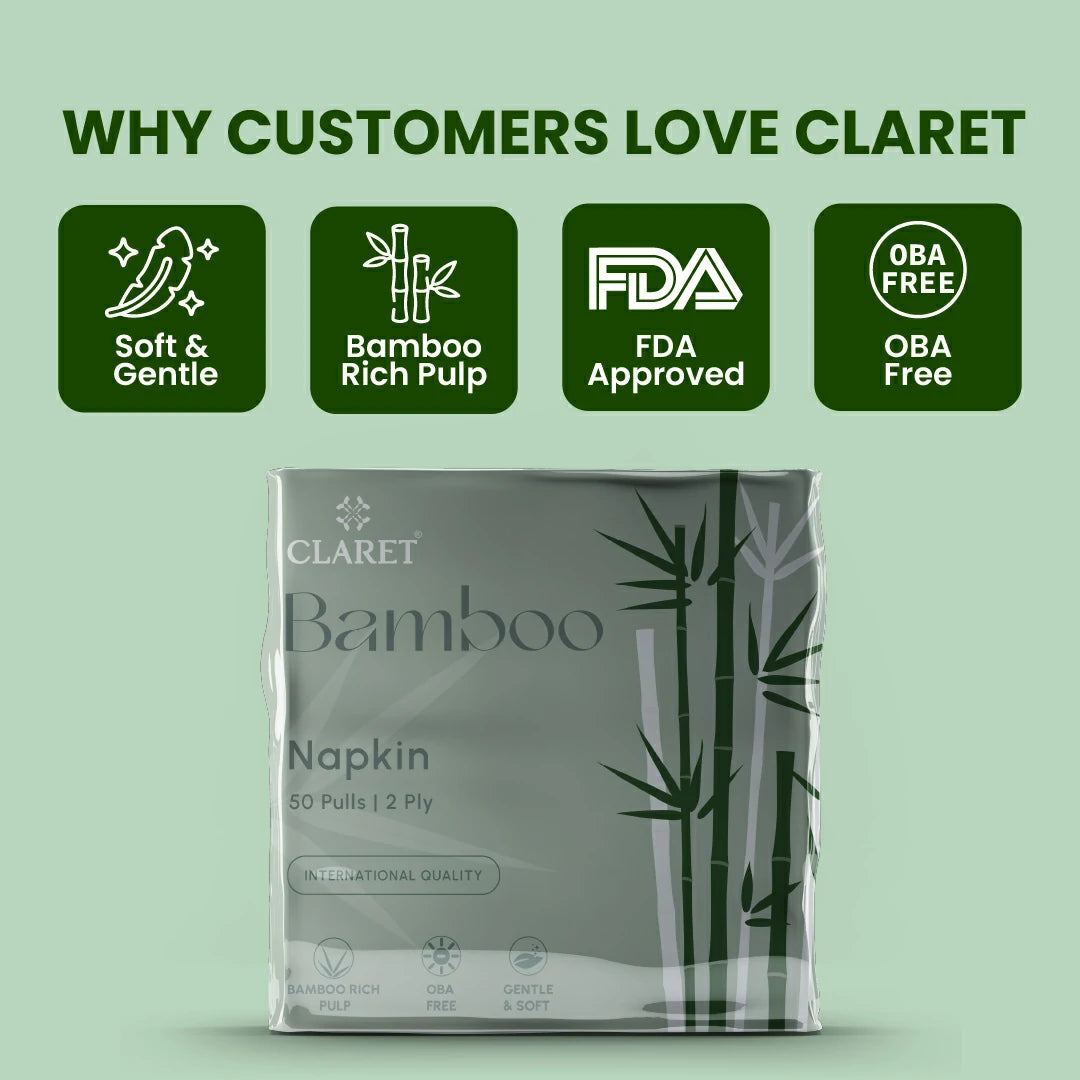 Claret Bamboo Napkin Single 2 Ply 50 Pulls - 30 x 30cm