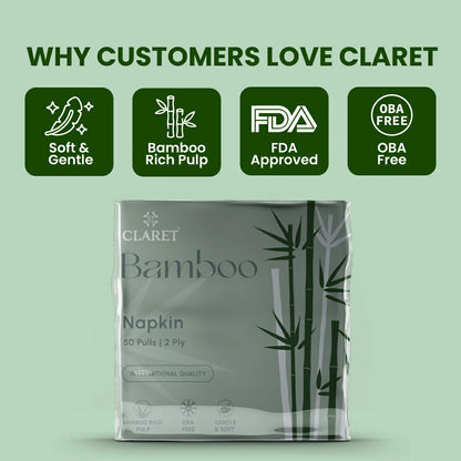 Claret Bamboo Napkin Single 2 Ply 50 Pulls - 30 x 30cm