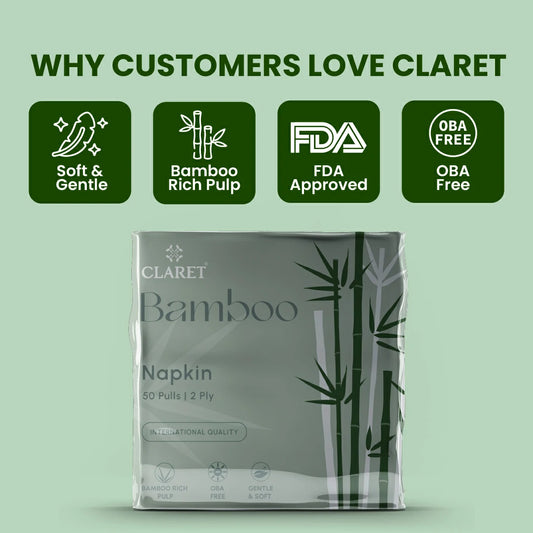 Claret Bamboo Napkin Single 2 Ply 50 Pulls - 30 x 30cm