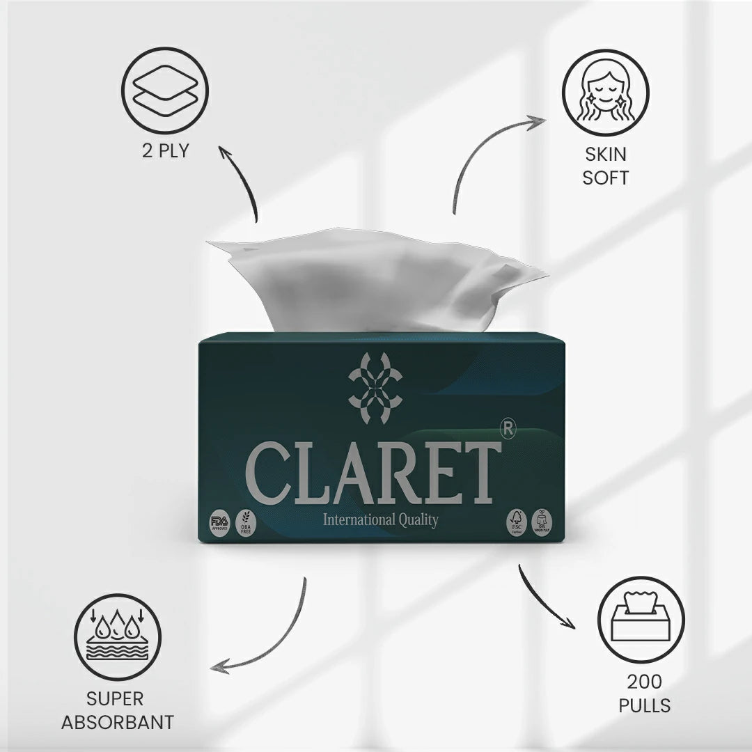Claret Facial Tissue 2 Ply 200 Pulls (Assorted)
