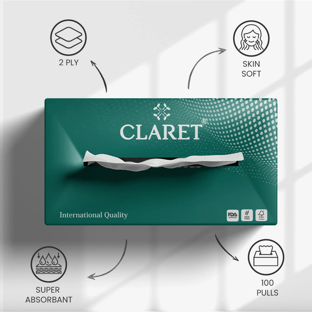 Claret Facial Tissue Single 2 Ply 100 Pulls (Assorted)