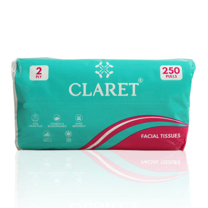 Claret Facial Tissue Soft 2 Ply 250 Pulls (Assorted)