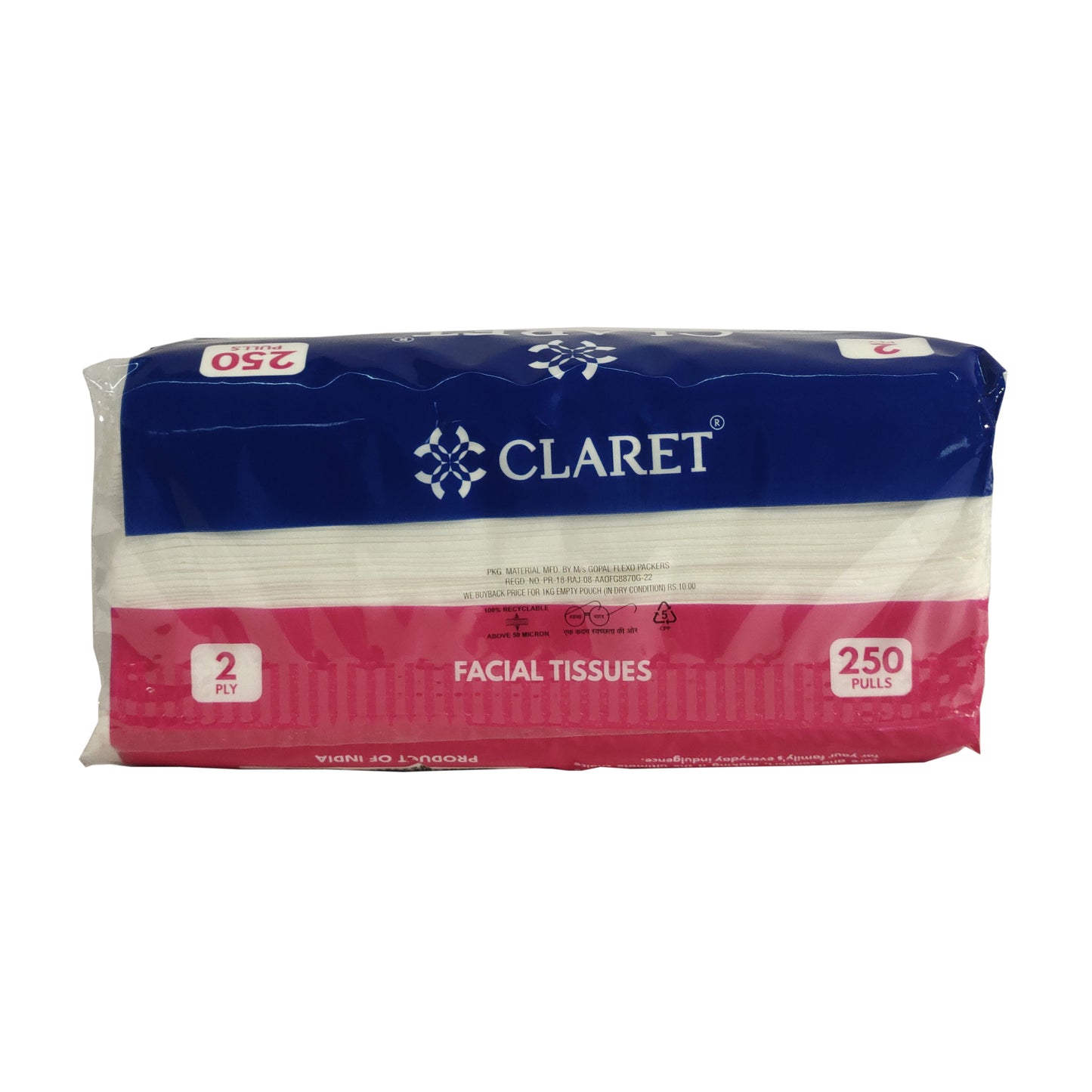 Claret Facial Tissue Soft 2 Ply 250 Pulls (Assorted)