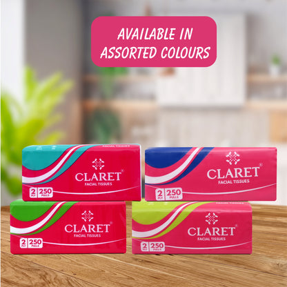 Claret Facial Tissue Soft 2 Ply 250 Pulls (Assorted)