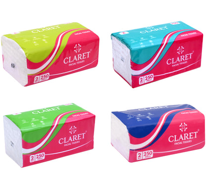 Claret Facial Tissue Soft 2 Ply 250 Pulls (Assorted)