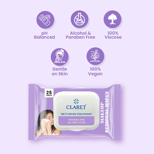 Claret Gentle Makeup Removal Wet Wipes | 25 Wipes