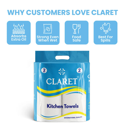 Claret Kitchen Towel 2 in 1 Combo 2 Ply 60 Pulls