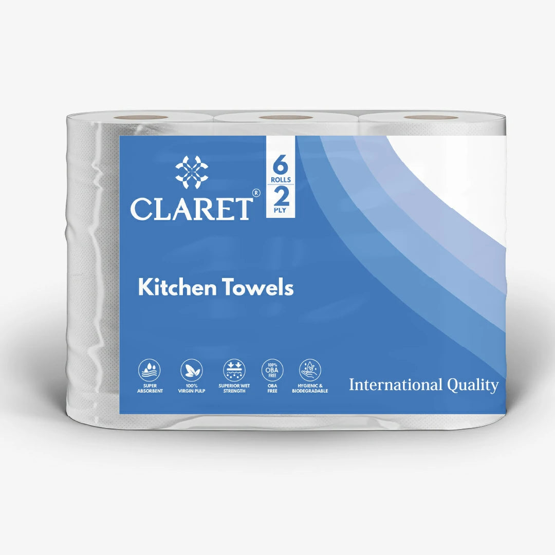 Claret Kitchen Towel 6 in 1 Combo 2 Ply (60 Pulls Per Roll, 360 Pulls)