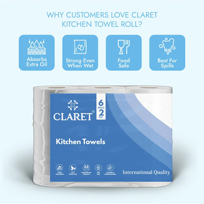 Claret Kitchen Towel 6 in 1 Combo 2 Ply (60 Pulls Per Roll, 360 Pulls)
