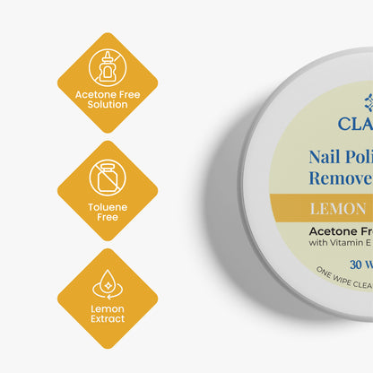 Claret Nail Polish Remover Wipes | Lemon | 30 Wipes