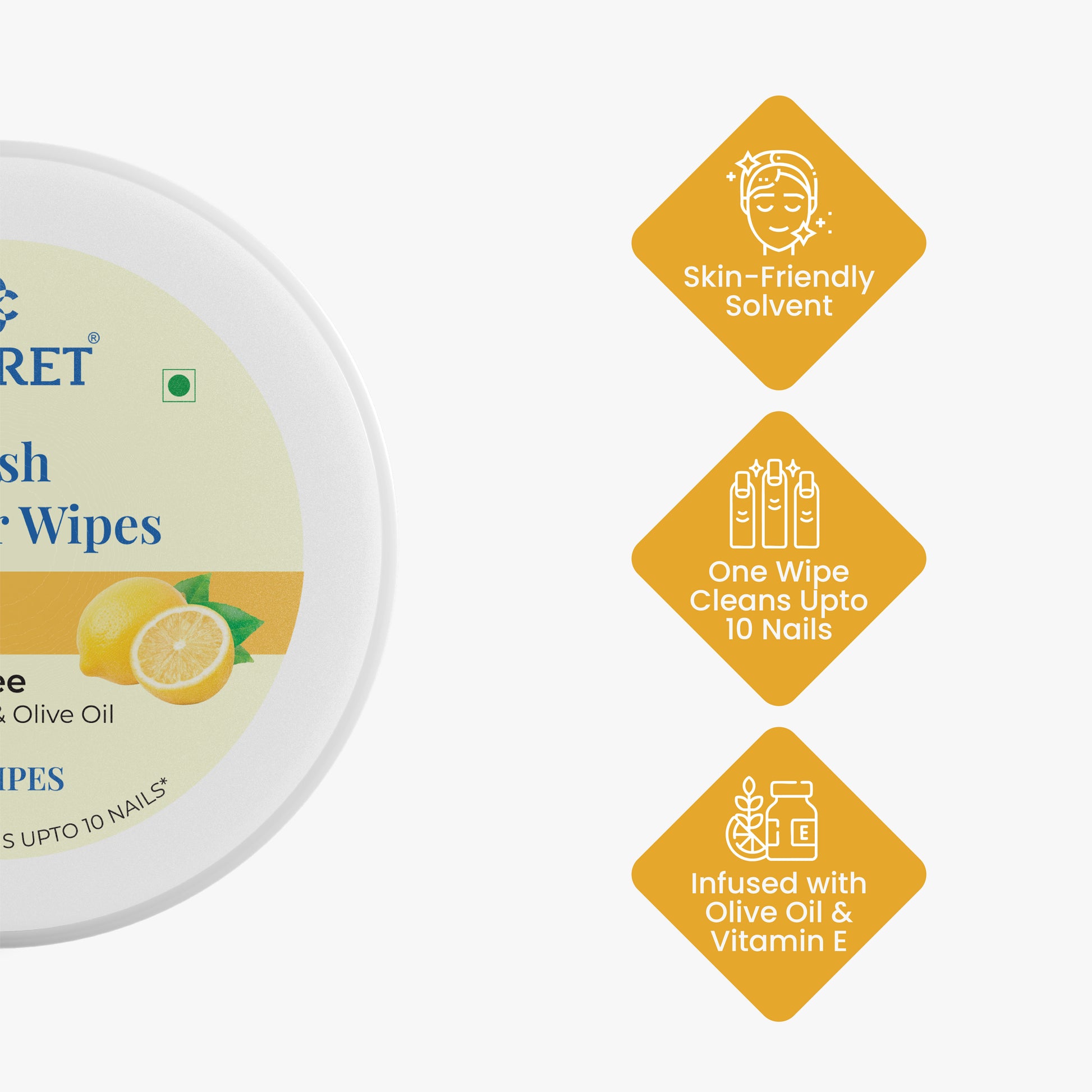 Claret Nail Polish Remover Wipes | Lemon | 30 Wipes