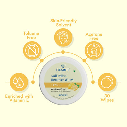 Claret Nail Polish Remover Wipes Combo | Lemon and Rose | 30 Wipes
