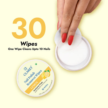 Claret Nail Polish Remover Wipes Combo | Lemon and Rose | 30 Wipes