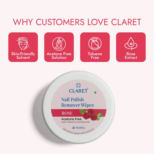 Claret Nail Polish Remover Wipes | Rose | 30 Wipes