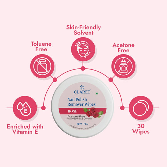Claret Nail Polish Remover Wipes | Rose | 30 Wipes