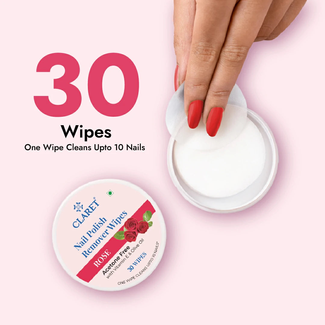 Claret Nail Polish Remover Wipes Combo | Lemon and Rose | 30 Wipes
