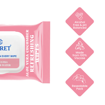 Claret Refreshing Wet Wipes Combo Aloe Vera Mint, Cucumber & Lemon | 25 Pulls