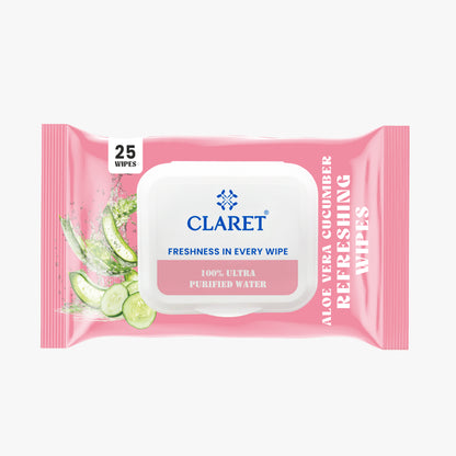 Claret Refreshing Wet Wipes Combo Aloe Vera Mint, Cucumber & Lemon | 25 Pulls