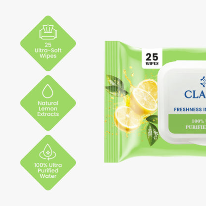 Claret Refreshing Wet Wipes Combo Aloe Vera Mint, Cucumber & Lemon | 25 Pulls