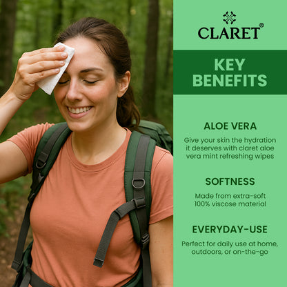 Claret Refreshing Wet Wipes Combo Aloe Vera Mint, Cucumber & Lemon | 25 Pulls