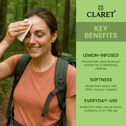 Claret Refreshing Wet Wipes Combo Aloe Vera Mint, Cucumber & Lemon | 25 Pulls