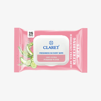Claret Refreshing Wet Wipes With Aloe Vera & Cucumber | 25 Pulls
